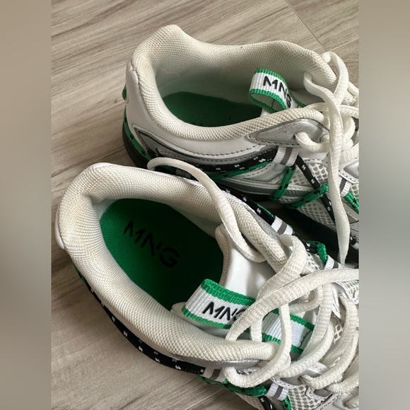Mango Combined designed sneakers. Size 6 1/2. White, Green and Black. - Picture 12 of 14
